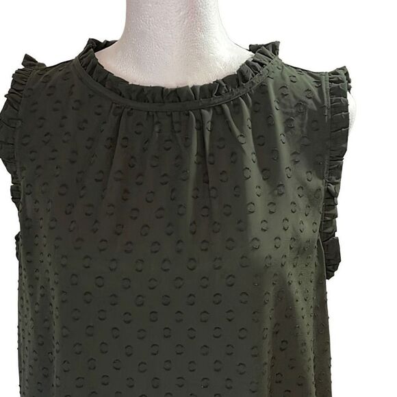 Loft Women's Ruffle Tank Blouse Sleeveless‎ Top Casual Summer Olive Green Petite - Picture 2 of 8